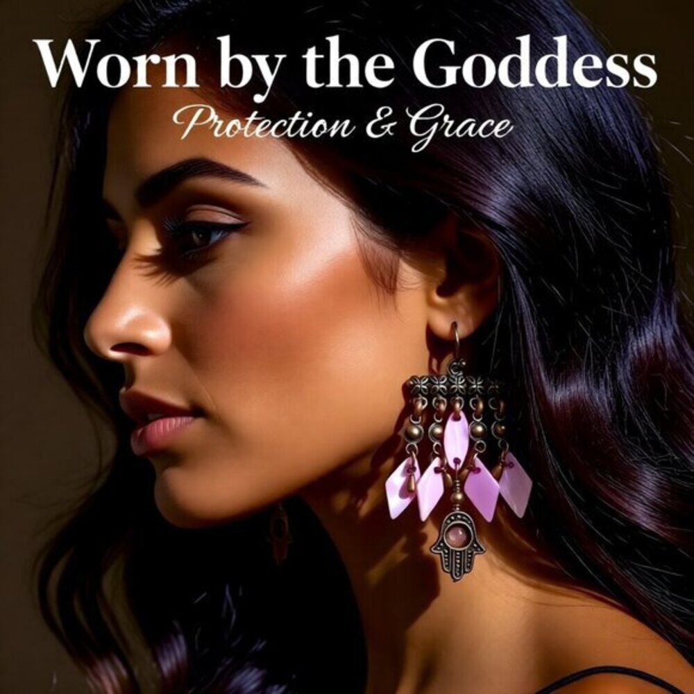 Lilac Shell & Copper Hamsa Hand Chandelier Earrings ~ Sexy & Feminine Essence!